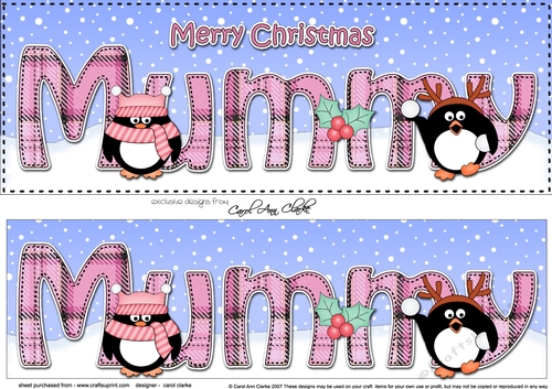 Large DL Merry Christmas MUMMY 3D decoupage with Penguins