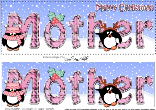 Large DL Merry Christmas MOTHER 3D decoupage with Penguins