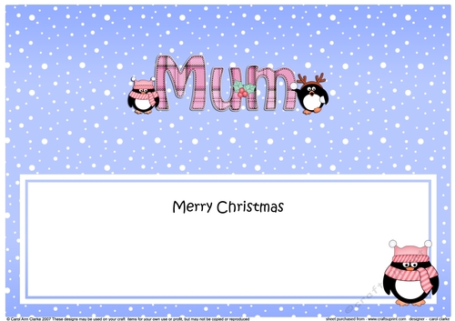 Large DL Merry Christmas MUM insert with Penguins
