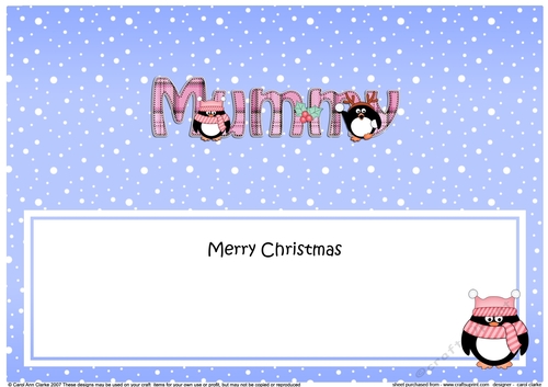 Large DL Merry Christmas MUMMY insert with Penguins