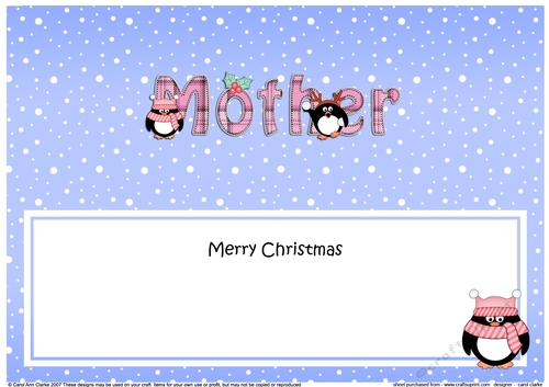 Large DL Merry Christmas MOTHER insert with Penguins