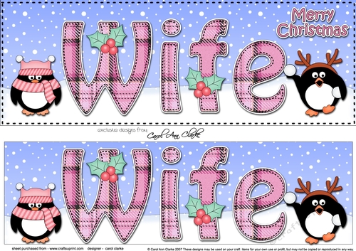 Large DL Merry Christmas WIFE 3D decoupage with Penguins