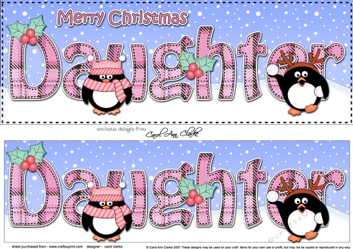 Large DL Merry Christmas DAUGHTER 3D decoupage with Penguins