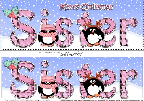 Large DL Merry Christmas SISTER 3D decoupage with Penguins