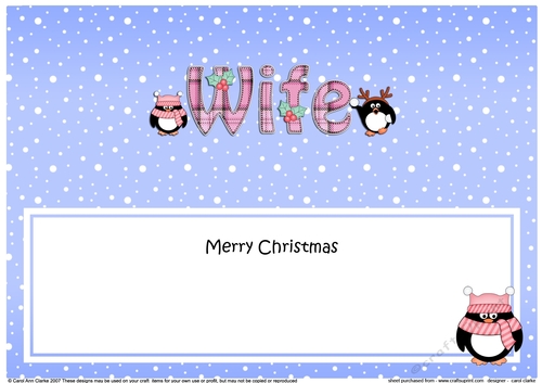 Large DL Merry Christmas WIFE insert with Penguins