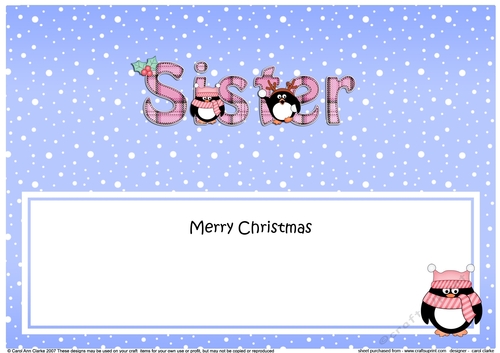 Large DL Merry Christmas SISTER insert with Penguins