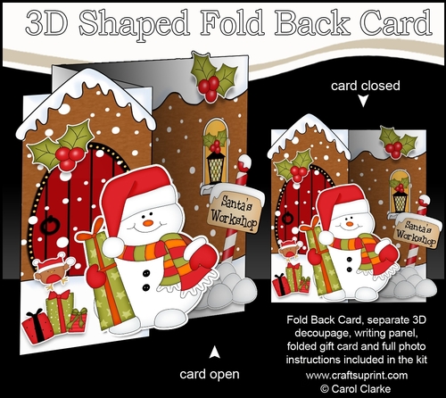 3D Shaped No-Hole Fold Back Christmas Card Mini Kit - Snowman Oli has a Present