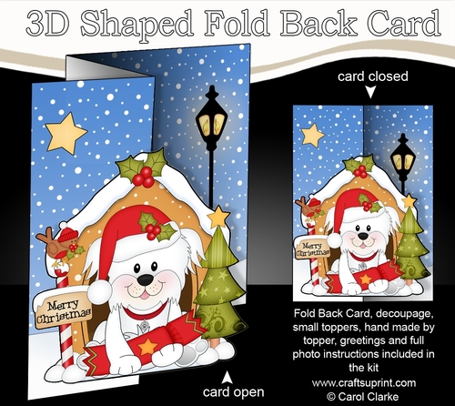 Shaped No-Hole Fold Back Christmas Kennel Card Kit - Little Bichon Frise Dog