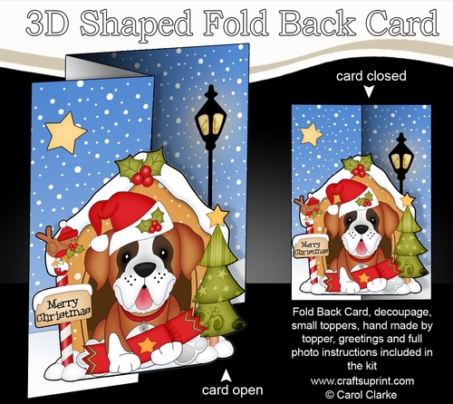 Shaped No-Hole Fold Back Christmas Kennel Card Kit - Little St Bernard Dog