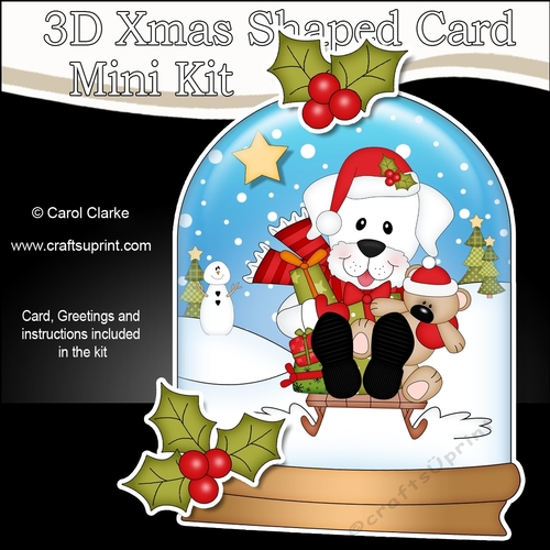 3D Shaped Christmas Snow Globe Card Kit - Little White Labrador Dog