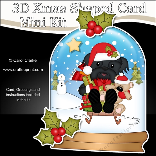 3D Shaped Christmas Snow Globe Card Kit - Little Shih Tzu Dog