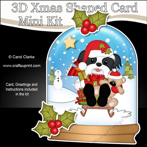 3D Shaped Christmas Snow Globe Card Kit - Little Shih Tzu Dog