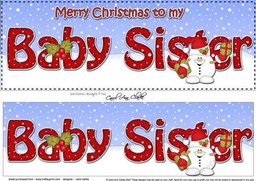 Large DL Merry Christmas to my BABY SISTER 3D decoupage with Snowball Sam