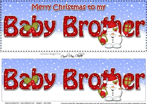 Large DL Merry Christmas to my BABY BROTHER 3D decoupage with Snowball Sam