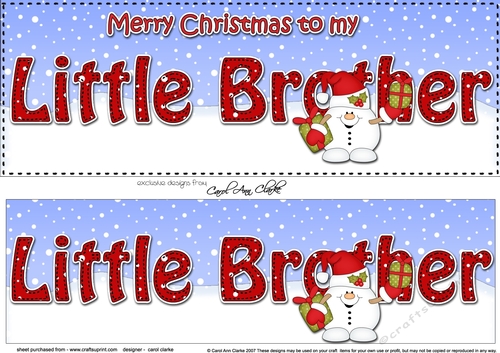 Large DL Merry Christmas to my LITTLE BROTHER 3D decoupage with Snowball Sam
