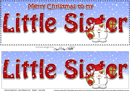 Large DL Merry Christmas to my LITTLE SISTER 3D decoupage with Snowball Sam