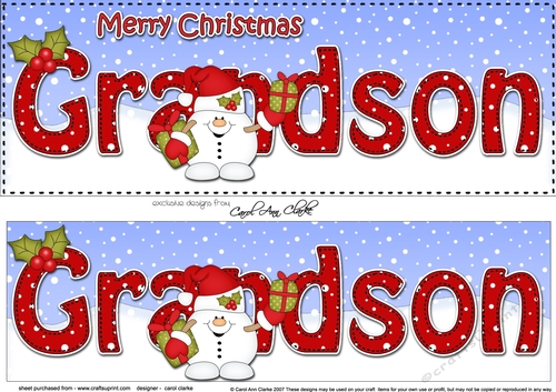 Large DL Merry Christmas GRANDSON 3D decoupage with Snowball Sam