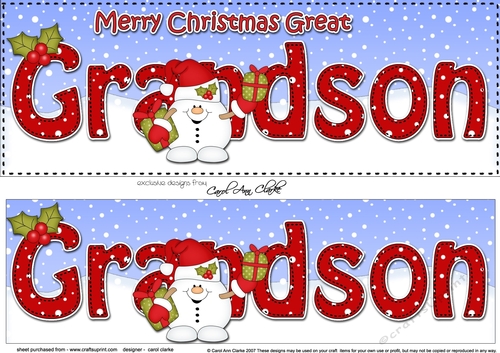 Large DL Merry Christmas GREAT GRANDSON 3D decoupage with Snowball Sam