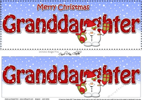 Large DL Merry Christmas GRANDDAUGHTER 3D decoupage with Snowball Sam