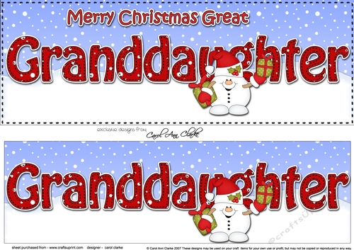 Large DL Merry Christmas GREAT GRANDDAUGHTER 3D decoupage with Snowball Sam