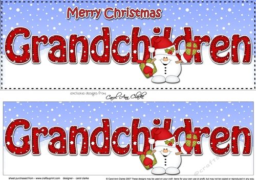 Large DL Merry Christmas GRANDCHILDREN 3D decoupage with Snowball Sam