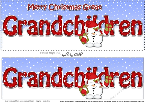 Large DL Merry Christmas GREAT GRANDCHILDREN 3D decoupage with Snowball Sam