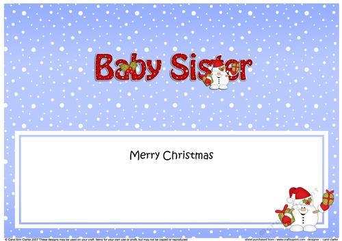 Large DL Merry Christmas BABY SISTER insert with Snowball Sam