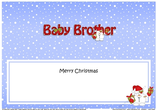 Large DL Merry Christmas BABY BROTHER insert with Snowball Sam