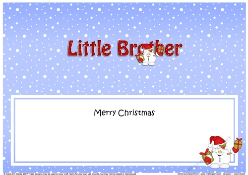 Large DL Merry Christmas LITTLE BROTHER insert with Snowball Sam