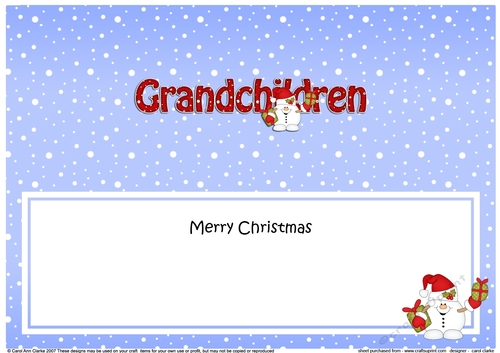 Large DL Merry Christmas GRANDCHILDREN insert with Snowball Sam