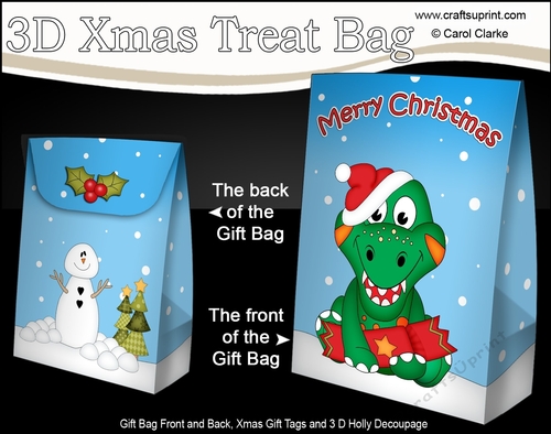 3D Christmas Gift Bag Mini Kit - Cute Little Dinosaur
