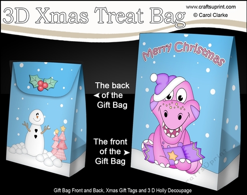 3D Christmas Gift Bag Mini Kit - Cute Little Dinosaur