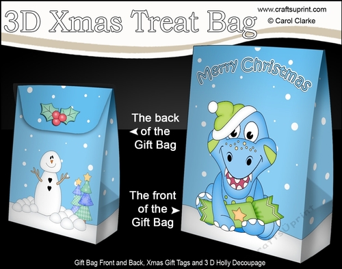 3D Christmas Gift Bag Mini Kit - Cute Little Dinosaur
