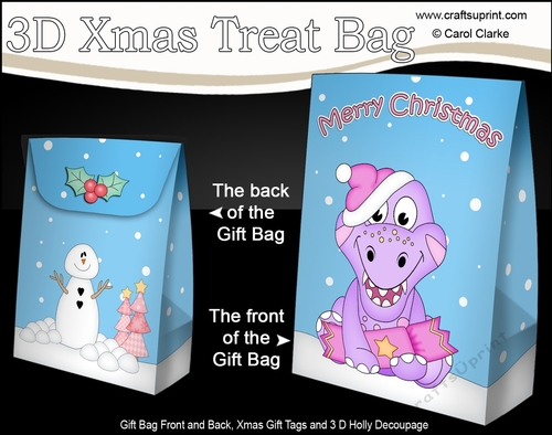 3D Christmas Gift Bag Mini Kit - Cute Little Dinosaur