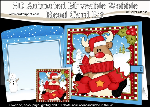 3D Animated Christmas Moveable Wobble Head Card - Rudolph has an Xmas Cracker