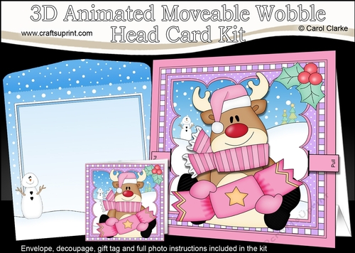3D Animated Christmas Moveable Wobble Head Card - Rudolph has an Xmas Cracker