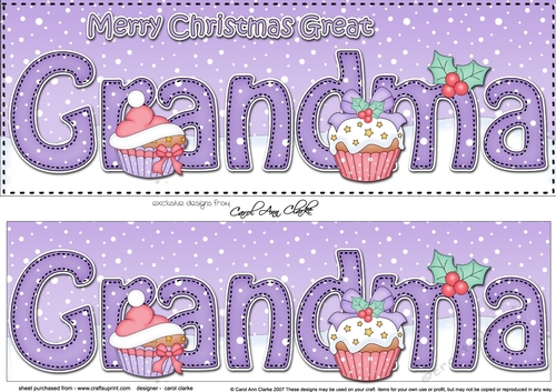 Large DL Merry Christmas GREAT GRANDMA 3D decoupage with Cupcakes