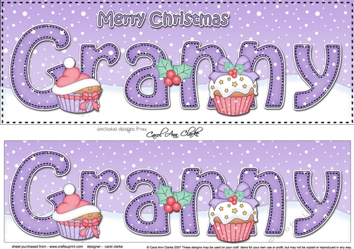 Large DL Merry Christmas GRANNY 3D decoupage with Cupcakes