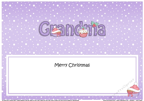 Large DL Merry Christmas GRANDMA insert with Cupcakes