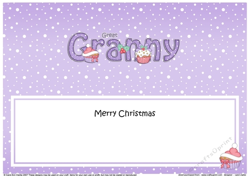 Large DL Merry Christmas GREAT GRANNY insert with Cupcakes