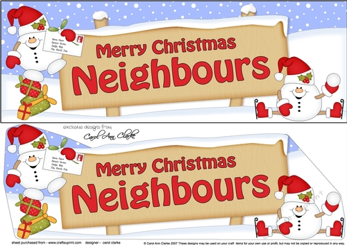 Large DL Merry Christmas NEIGHBOURS with Snowball Sam 3D decoupage