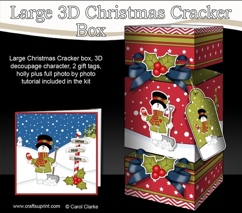 3D Large Christmas Cracker Box -  Snowman Rio is Clearing the Snow