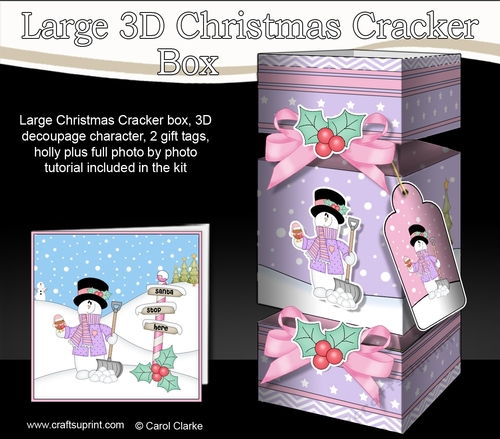 3D Large Christmas Cracker Box -  Snowman Rio is Clearing the Snow