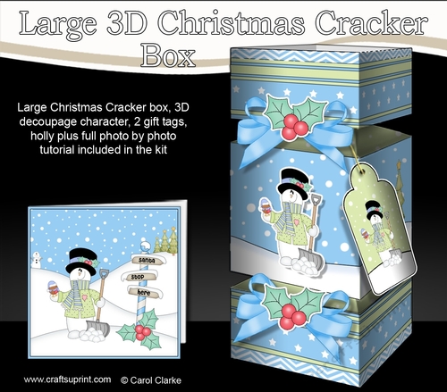 3D Large Christmas Cracker Box -  Snowman Rio is Clearing the Snow