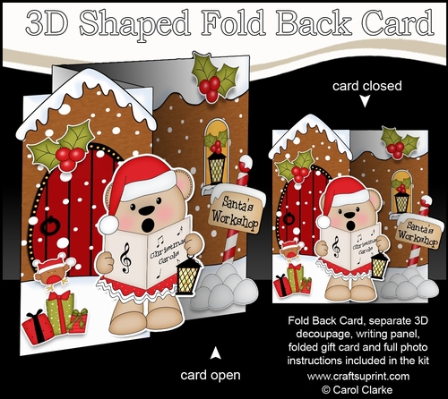 3D Shaped No-Hole Fold Back Christmas Card Mini Kit - Livvy Bear is Carol Singing