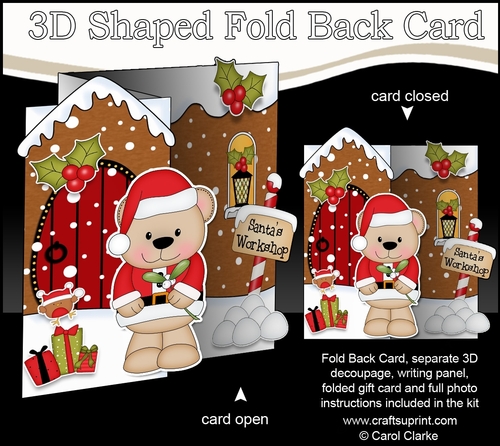 3D Shaped No-Hole Fold Back Christmas Card Mini Kit - Livvy Bear has Mistletoe