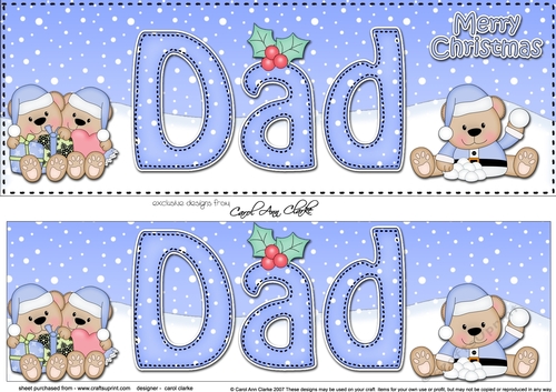Large DL Merry Christmas DAD 3D decoupage with Livvy Bear