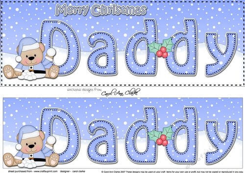 Large DL Merry Christmas DADDY 3D decoupage with Livvy Bear