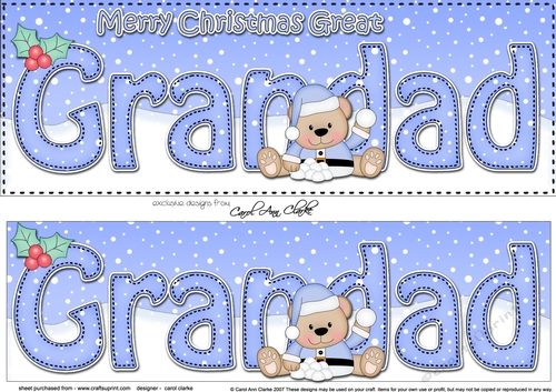 Large DL Merry Christmas GREAT GRANDAD 3D decoupage with Livvy Bear