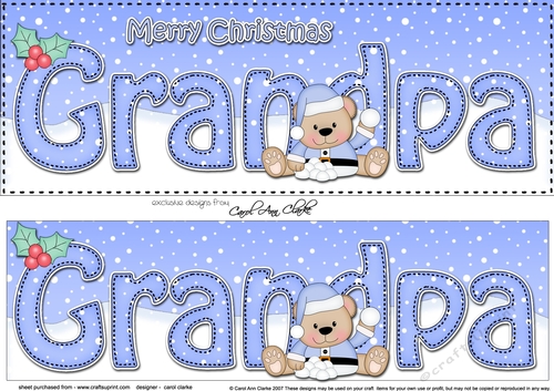 Large DL Merry Christmas GRANDPA 3D decoupage with Livvy Bear